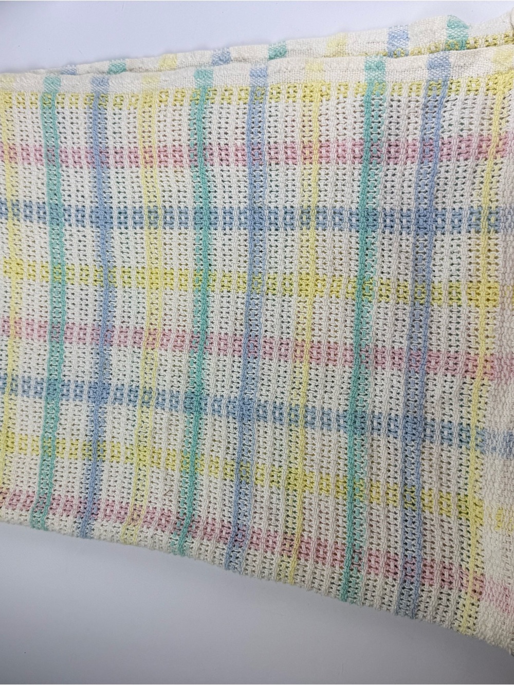 Vtg Beacon Baby Pastel Plaid Knit Waffle Weave Blanket SEE ALL.
